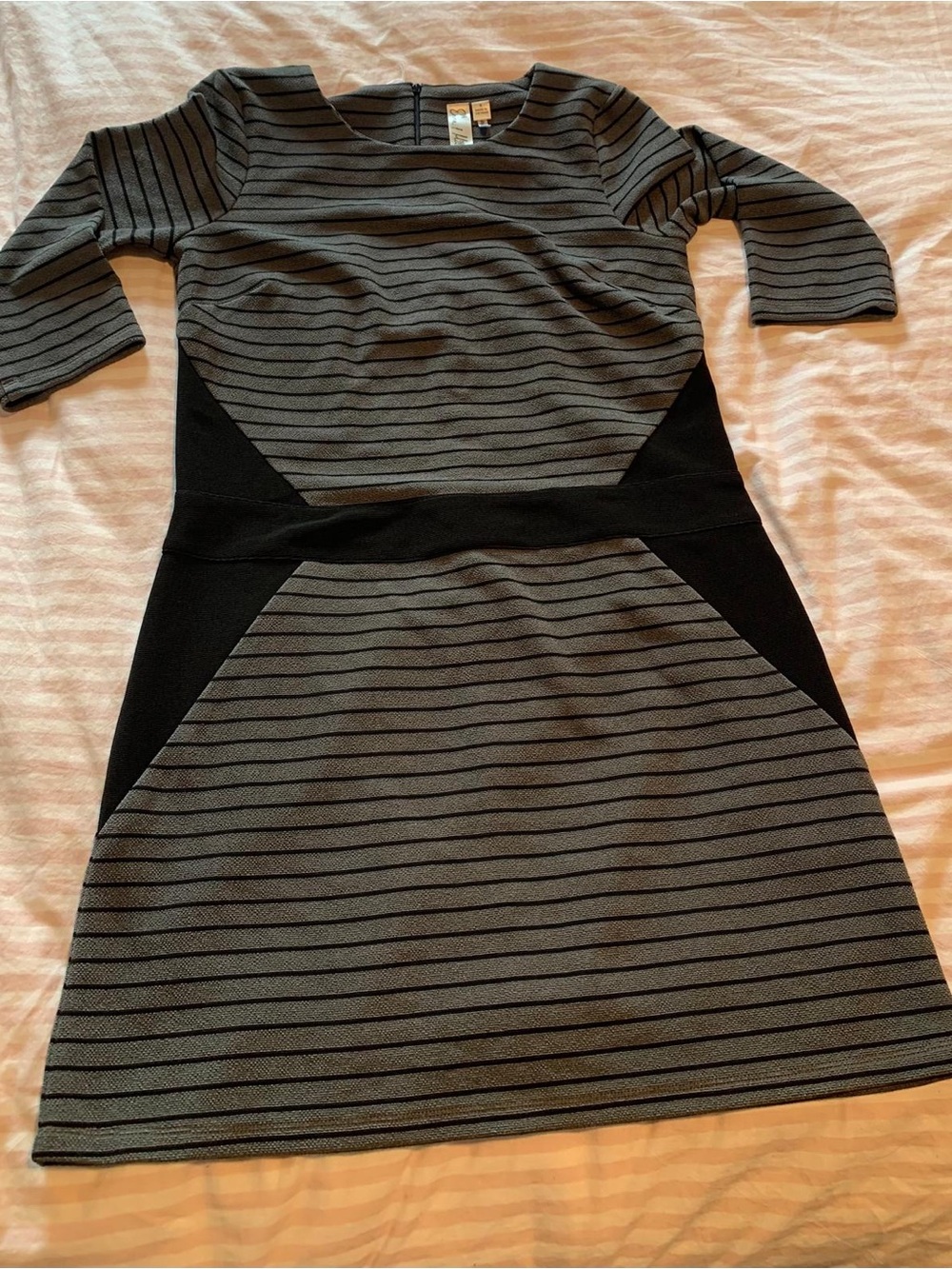 Emma & Michele Gray and Black Striped Ponte Sheath Dress
